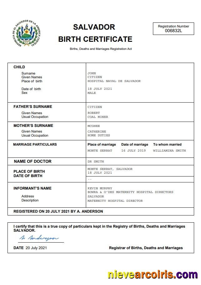 Salvador birth certificate